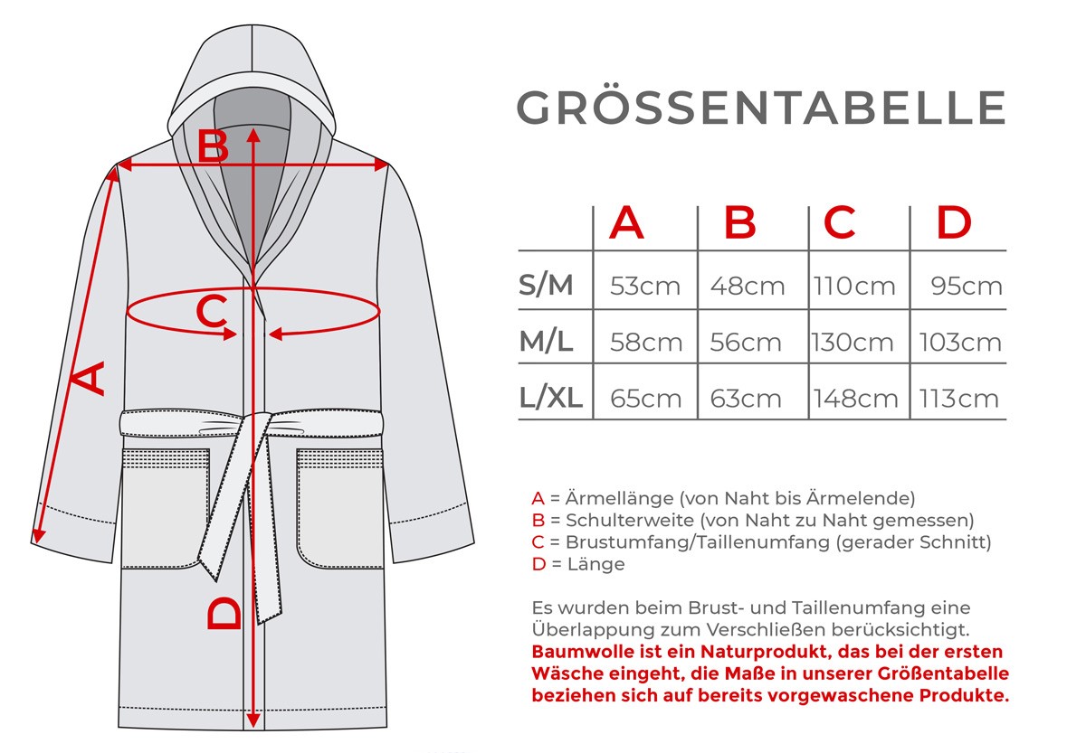 Größentabelle Bademantel